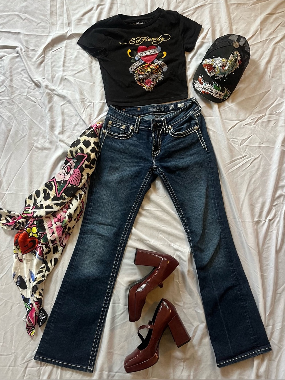 Vintage Y2K Low Rise Miss Me Dark Blue Flare Jeans